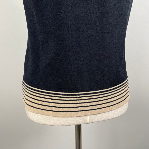 Vintage Jones NY Tie Neck Knit Sleeveless Sweater Top Black Retro Striped Vest M - Picture 9 of 10